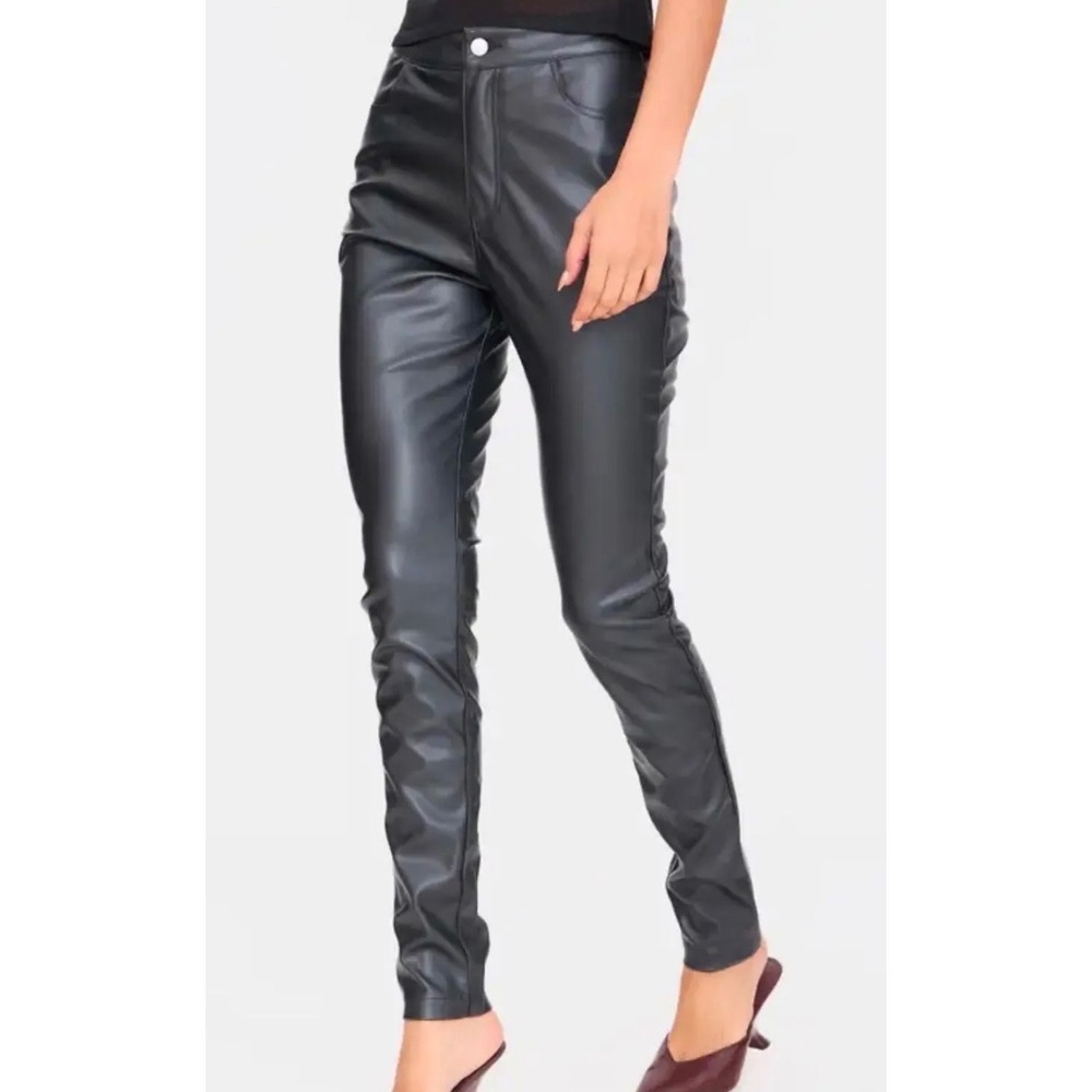 PrettyLittleThing Black Faux Leather High Waisted Skinny Pants Womens Size 6 US‎